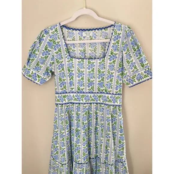 Pink City Prints Cotswolds Blue Border Evelyn Midi Block Tiered Dress Tuckernuck - Picture 8 of 11